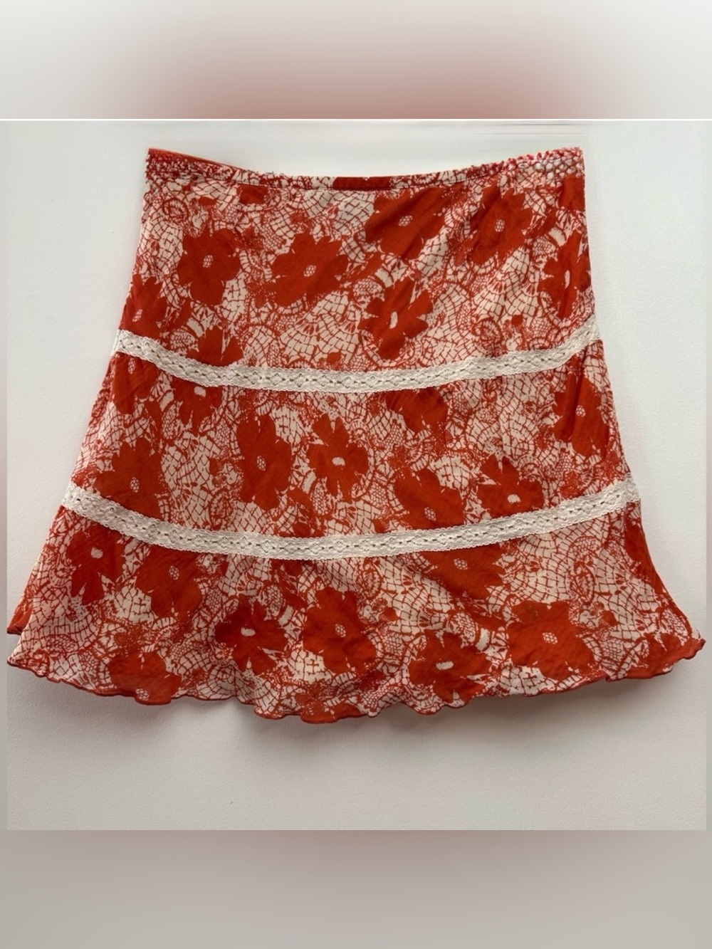 Vintage Calvin Klein Orange and White Floral Mini Skirt